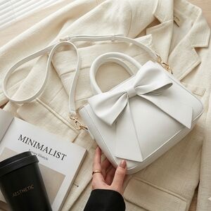 Elegant White Bow Accent Women's Handbag - Unbranded